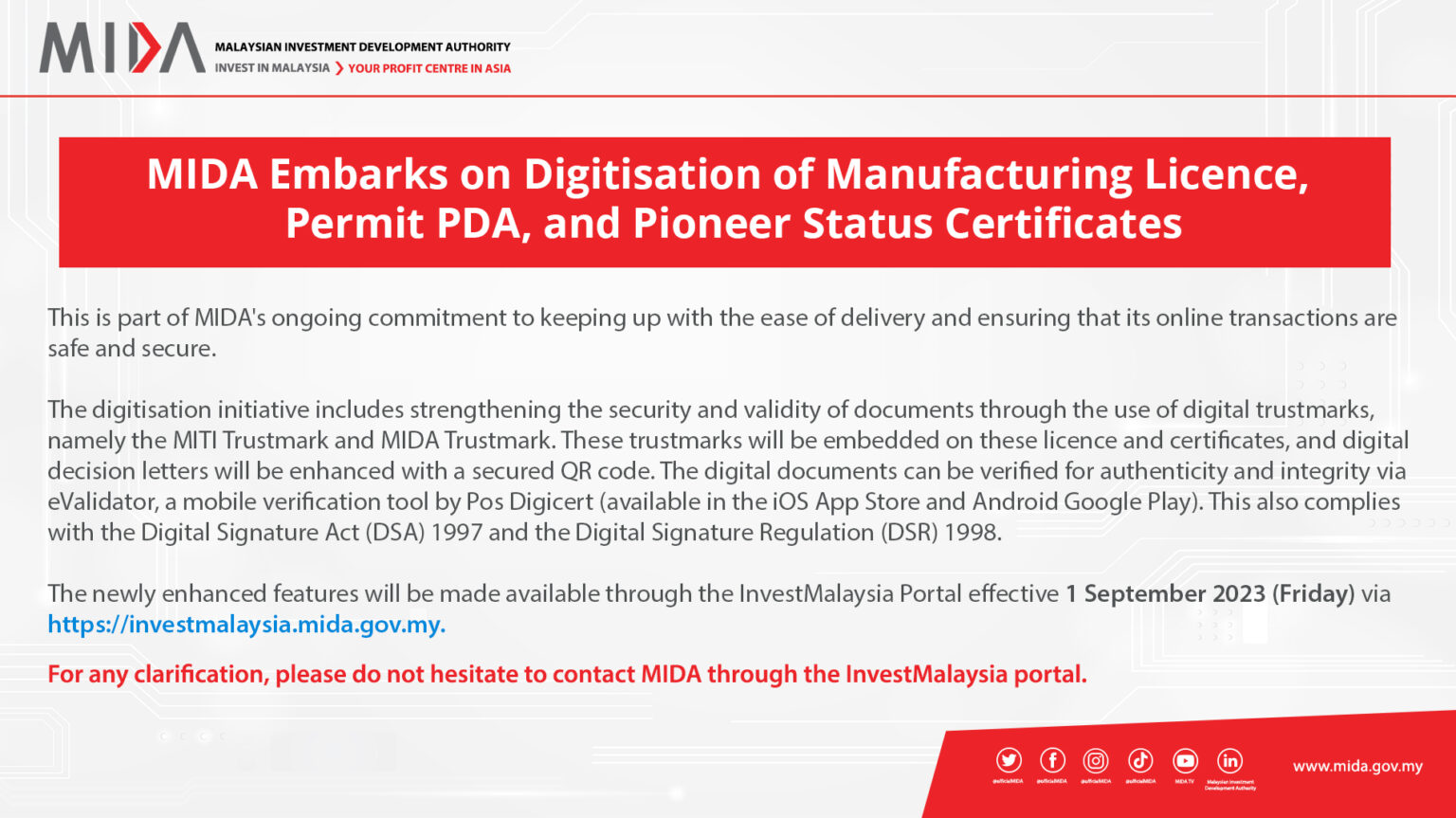 MIDA Embarks on Digitisation of Manufacturing Licence, Permit PDA, and ...